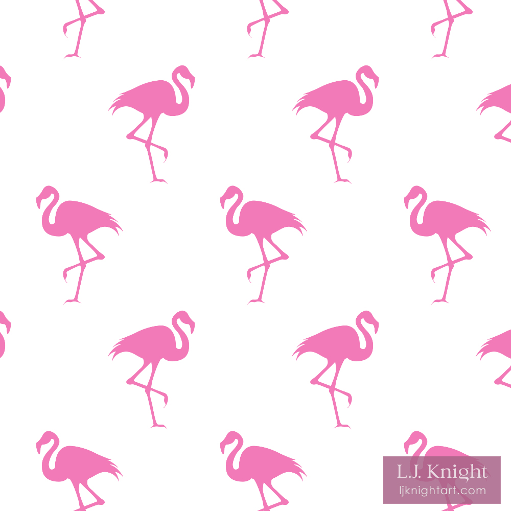 Minimalist Flamingo Silhouette Pattern by L.J. Knight Bird pattern with pink flamingo silhouette on a plain white background, for fabric and wallpaper, by L.J. Knight