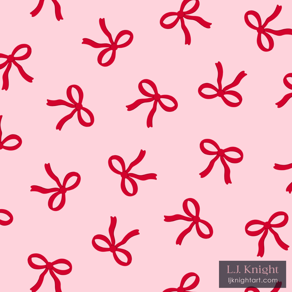 Simple Tossed Red Bows Pattern by L.J. Knight Cute scattered pattern with ribbon design in red, by L.J. Knight