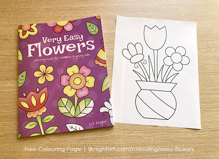 Free simple flower colouring page from the Very Easy Flowers Colouring Book by L.J. Knight