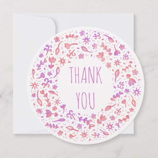 Customisable thank you card with coral floral wreath design