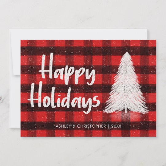 Customisable Red Buffalo Plaid Holiday Card