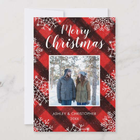 Customisable Red Buffalo Plaid Christmas Photo Card