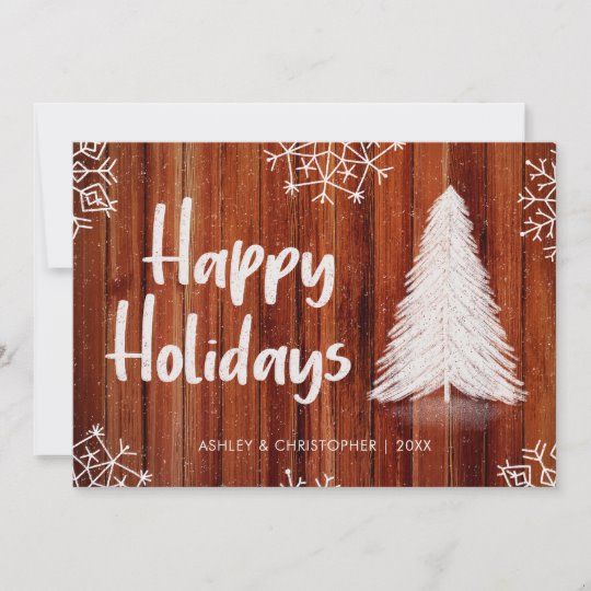 Customisable rustic wood Happy Holidays Christmas card