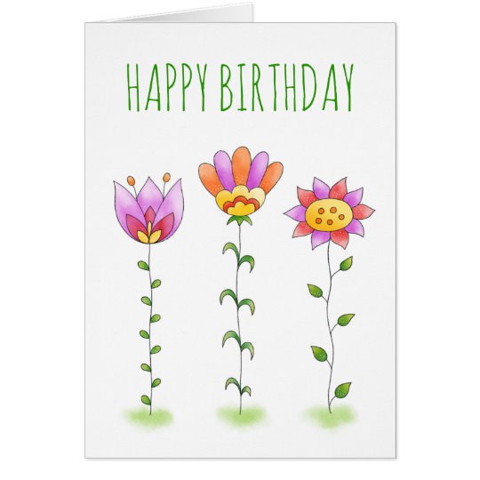 Customisable birthday card with simple watercolour flower design