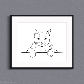 Cat Portrait Minimalist Line Art Drawing
