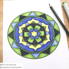 Coloured mandala colouring page