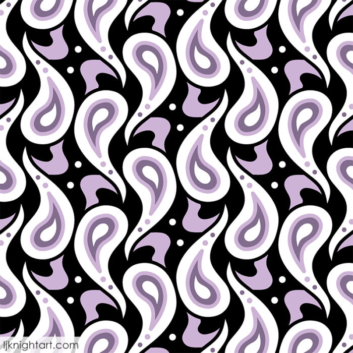 Purple, Black and White Paisley Geometric Pattern by L.J. Knight