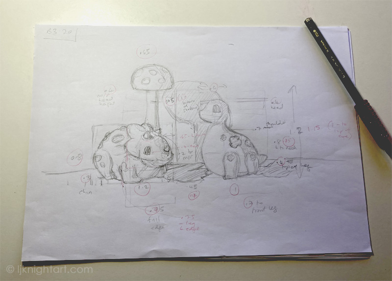 Dinosaurs and Mushroom - rough sketch