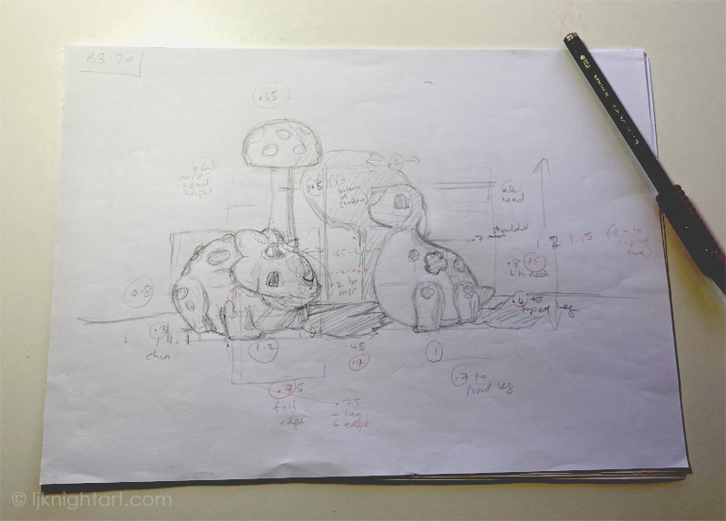 Dinosaurs and Mushroom - rough sketch