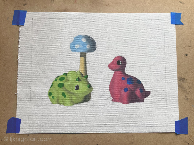 Dinosaurs and Mushroom - partially finished painting